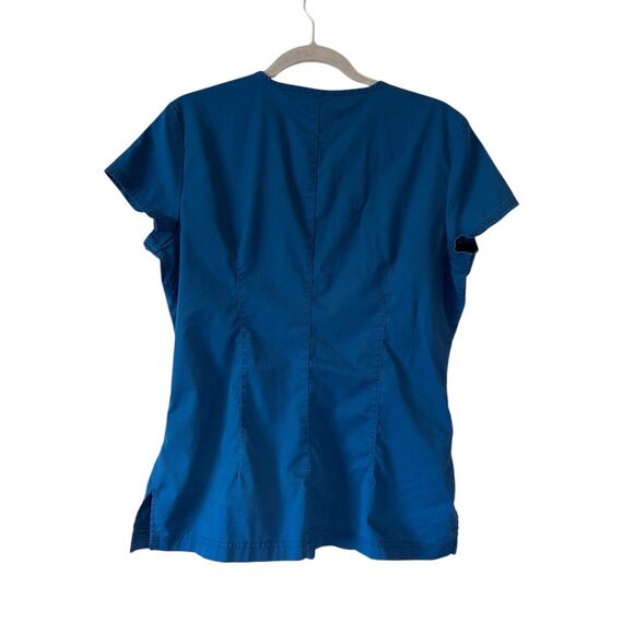 KOI Stretch Mackenzie Women's Medium  2-Pocket Aqua Zipper Scrub Top - Picture 2 of 3